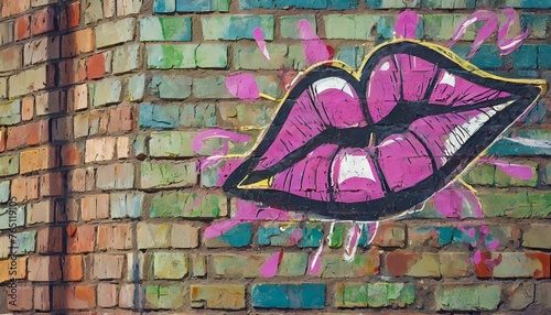 kiss Graffiti on a Brick Wall. © Marko