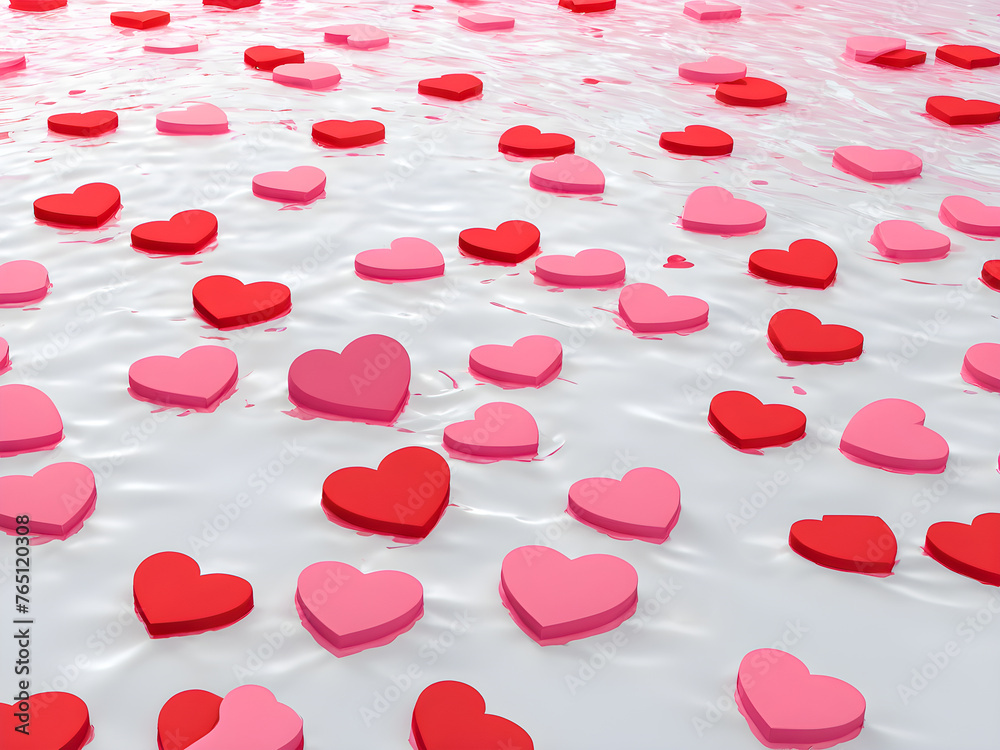 Valentine's day background with hearts and confetti.