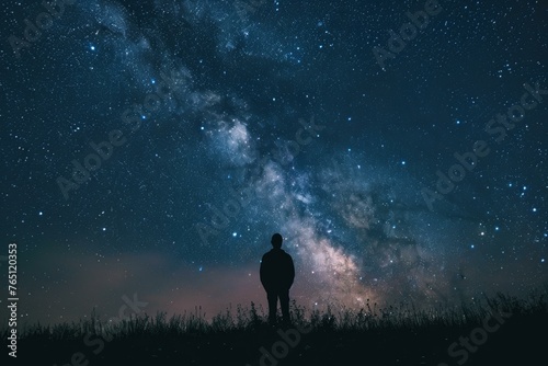 Studious Astronomer man planet starry sky night. Nature child. Generate Ai
