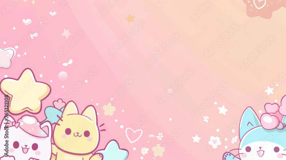Whimsical Kawaii Cats and Stars on Pastel Background Whimsical Kawaii Cats and Stars on Pastel Background