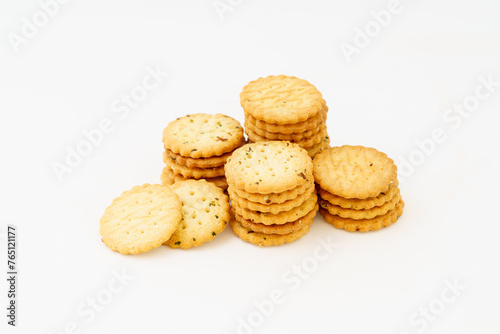 Cream cookies on white background
