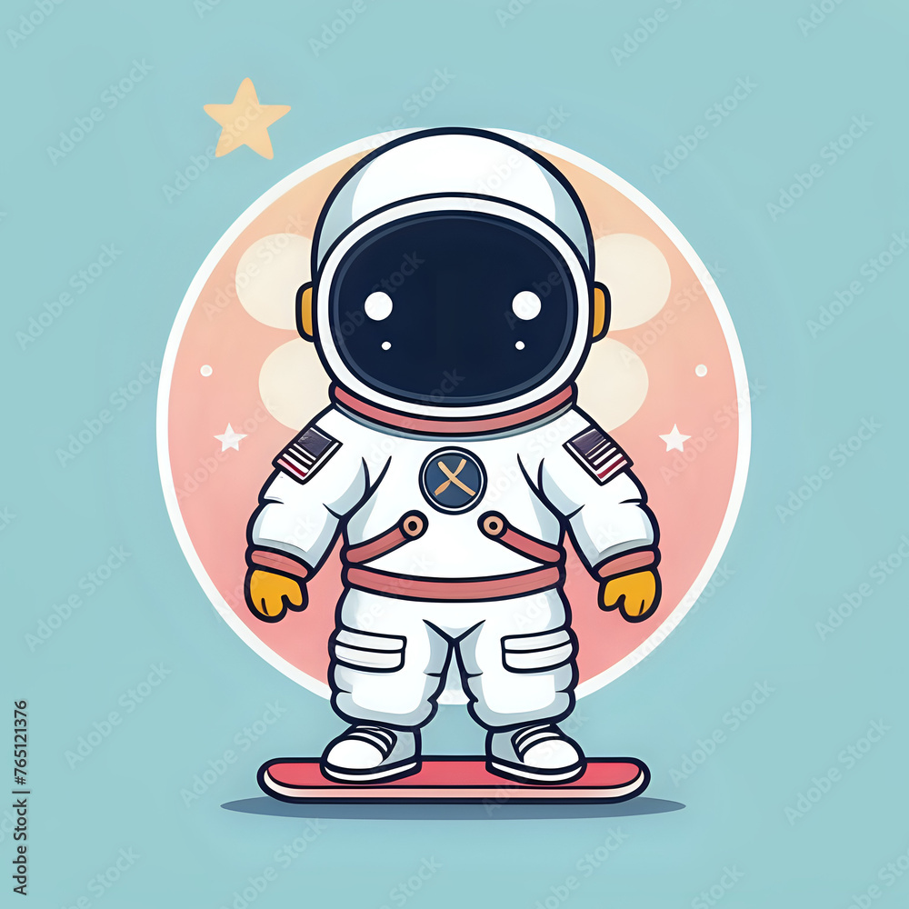 flat design of a Cute Astronaut On Skateboard Cartoon kawaii style - generated by ai flat design of a Cute Astronaut On Skateboard Cartoon kawaii style - generated by ai