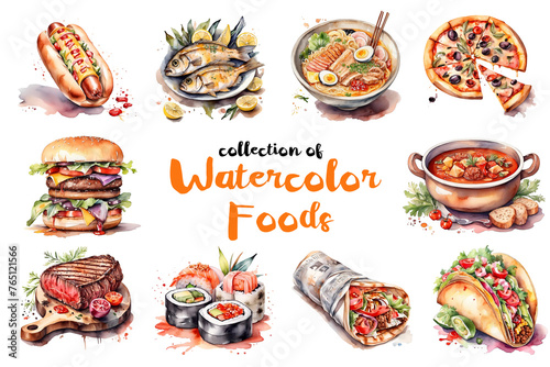 Collection of watercolor foods