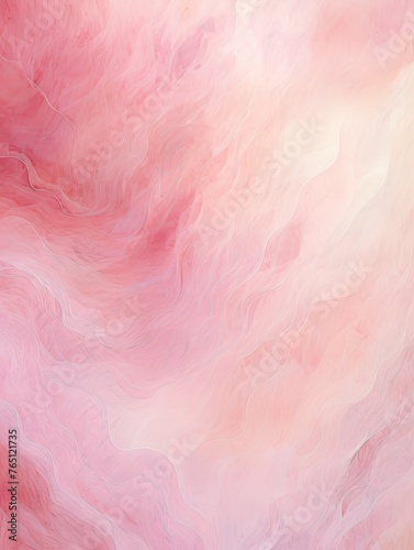 Pink and white painting with abstract wave patterns