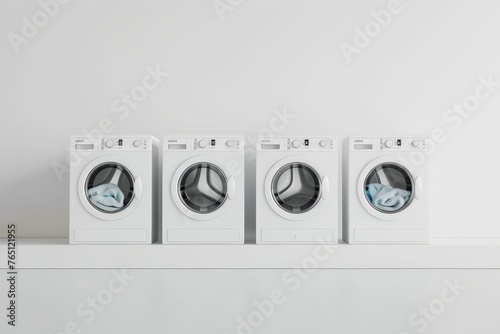 Row of washing machines with one in use photo