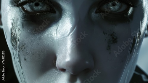 A high-detail image of a cybernetic face, highlighting the intersection of humanity and technology with a sci-fi aesthetic