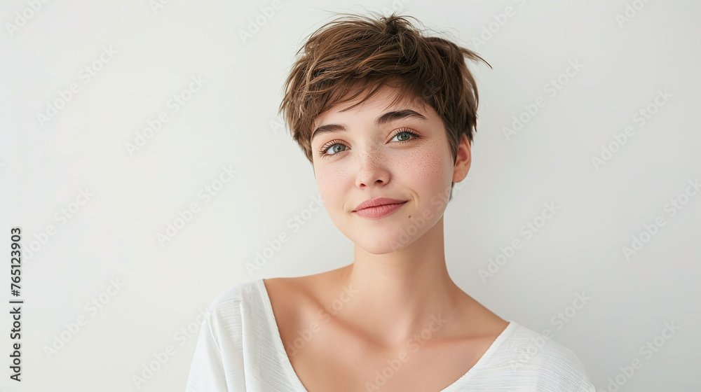 An image of a happy Woman in white clothes on a white background and Looking at the Camera. An image of a happy Woman in white clothes on a white background and Looking at the Camera.