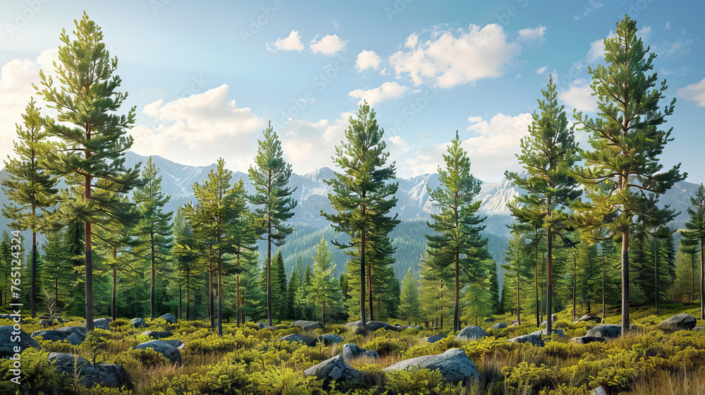 pine forest in the mountains landscape ilustration AI Generative