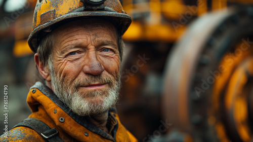 A captivating portrait of a seasoned miner, their face weathered by years of toil and hardship, yet exuding a sense of quiet determination and pride in their craft, as they stand a