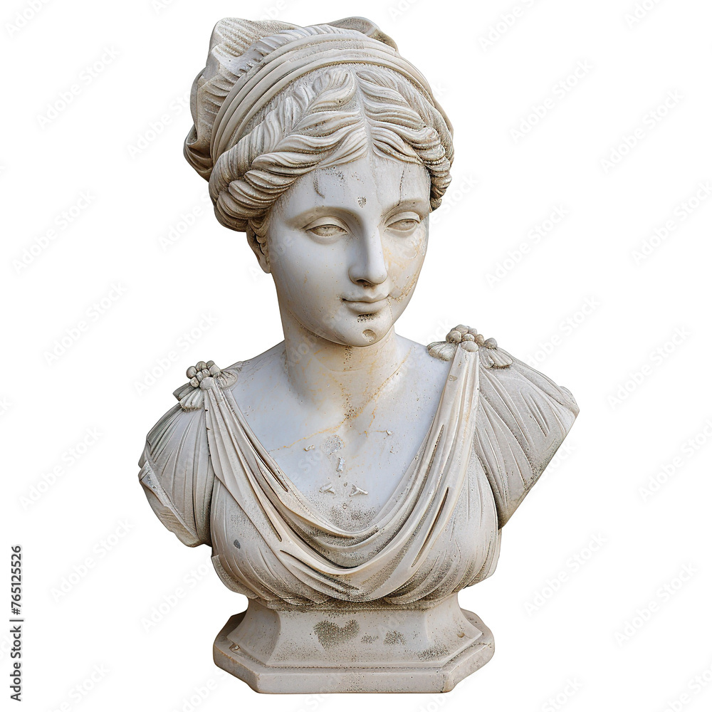 Antique bust of a young Greek woman, highlighted on a white background. Plaster sculpture Antique bust of a young Greek woman, highlighted on a white background. Plaster sculpture