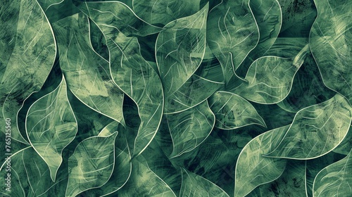 Abstract green leaves background. Hand drawn illustration. Seamless pattern.