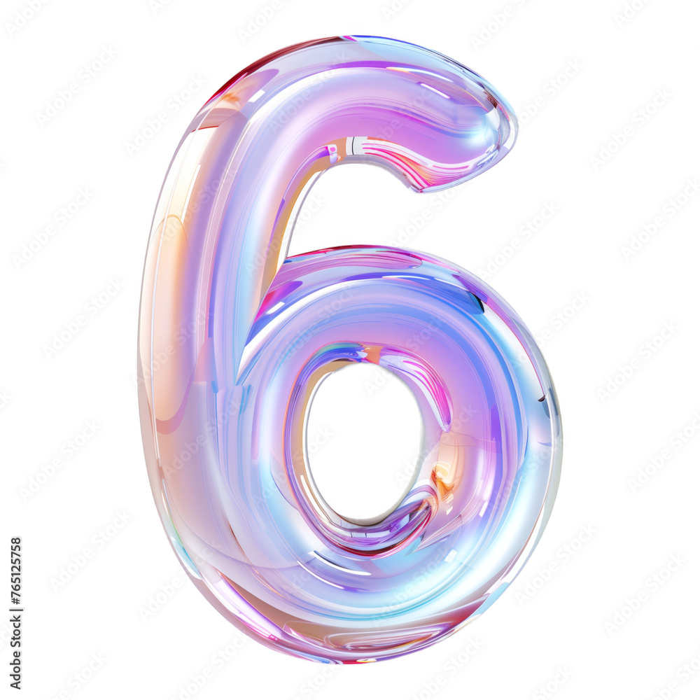 A colorful, glowing number 6 is floating in the air. The number is surrounded by a rainbow of colors, giving it a whimsical and playful appearance. Concept of fun and creativity