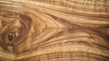 The image is a close-up of a wooden surface. The wood has a rich, dark brown color and a beautiful grain pattern.
