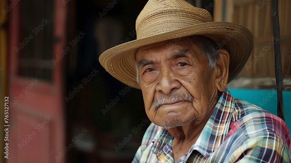 Fototapeta premium portrait of a cowboy in a hat. Central American Latina Grandpa: A Portrait of Culture and Wisdom