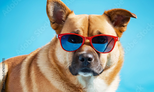 Stylish dog wearing sunglasses and smiles generated by Ai.
