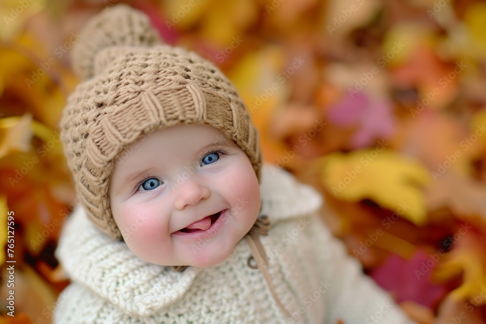 Vibrant Baby autumn sweater. Cute happy boy. Generate Ai Vibrant Baby autumn sweater. Cute happy boy. Generate Ai