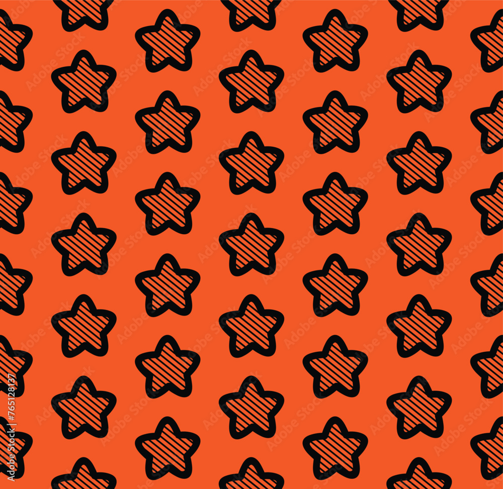 Seamless Pattern Stars Black On Orange Background