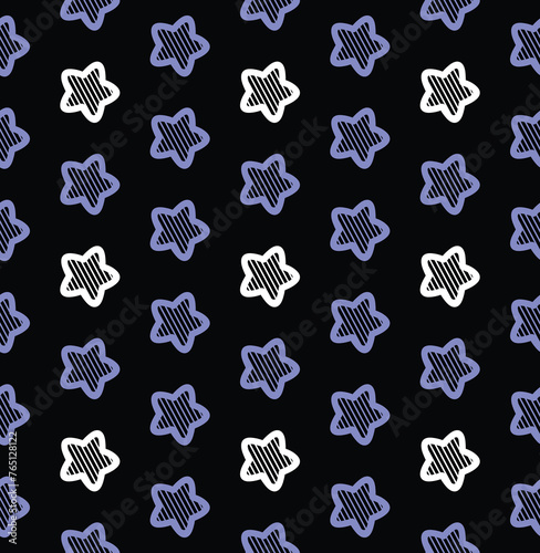 Seamless Pattern Stars Purple And White On Black Background