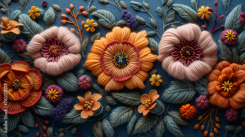 Flowers needle felting wool embroidery  photo