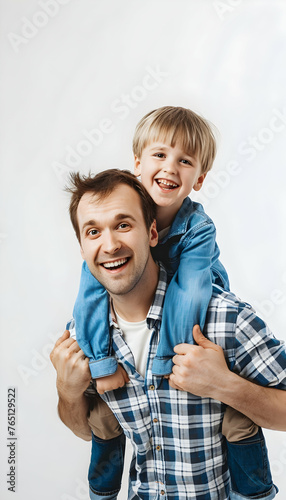 Father day background with Happy father hugging his son
