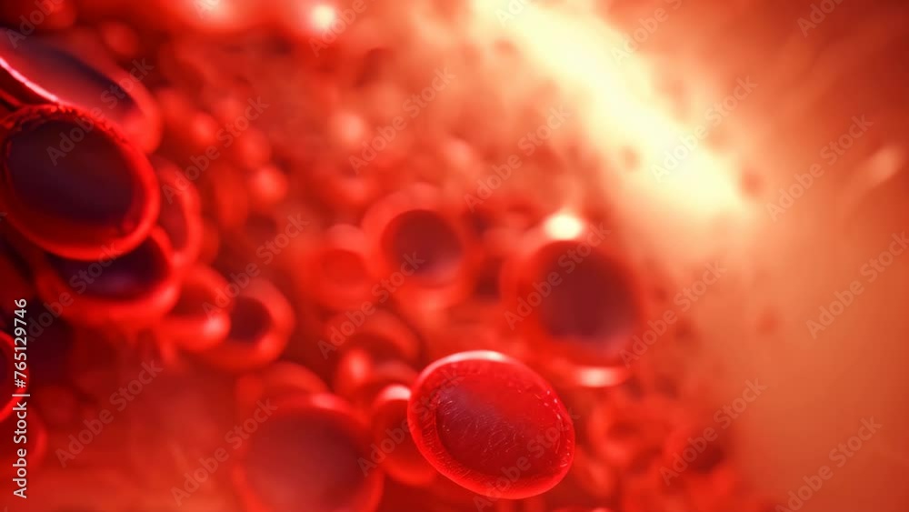 A close-up image capturing the flow of red blood cells within a vein ...