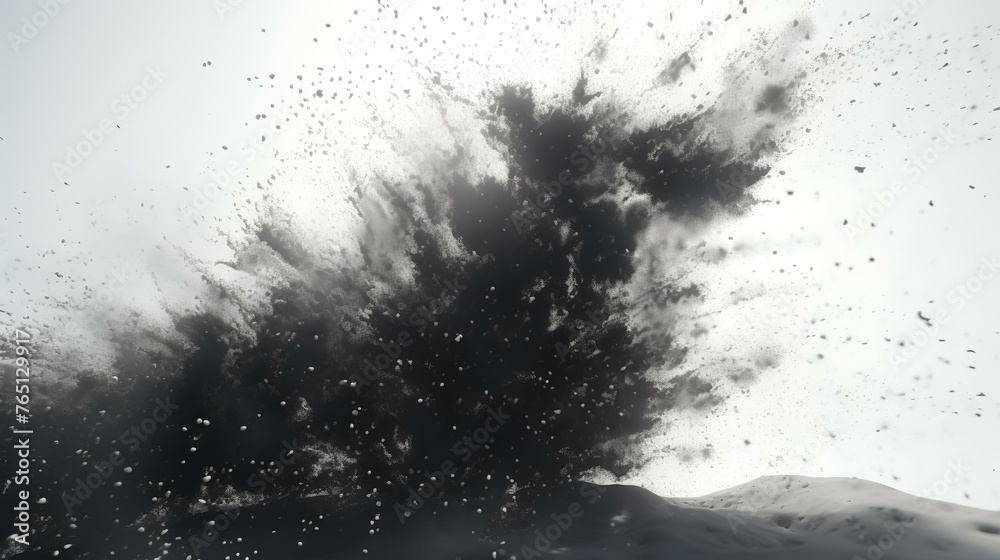 Explosion of black smoke on a white background. 3d rendering