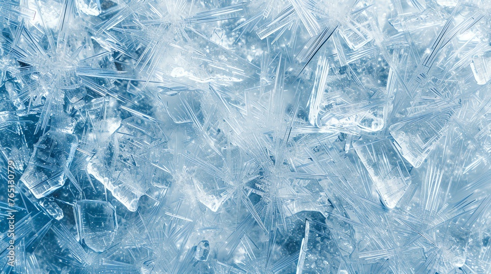 Background of blue ice crystals. The image is very detailed and has a cold, wintery feel to it. - obrazy, fototapety, plakaty 
