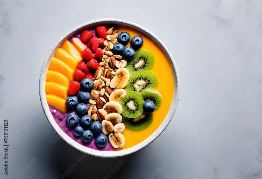 A vibrant smoothie bowl cafe, bowls filled with colorful fruits, nuts, and seeds, a visual and nutritional delight. A vibrant smoothie bowl cafe, bowls filled with colorful fruits, nuts, and seeds, a visual and nutritional delight.