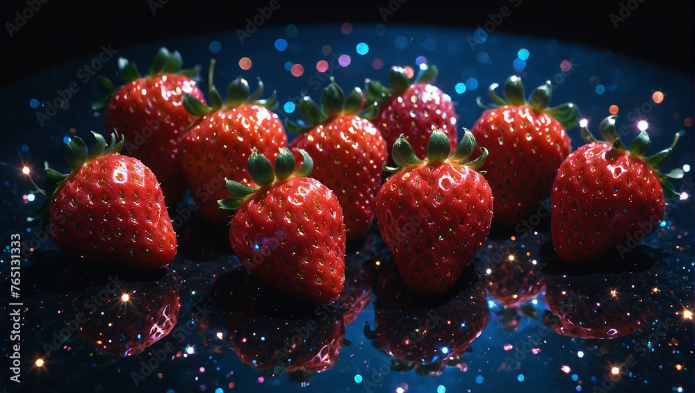 Bunt glitzernde Erdbeeren, gesunder Nachtisch - obrazy, fototapety, plakaty 