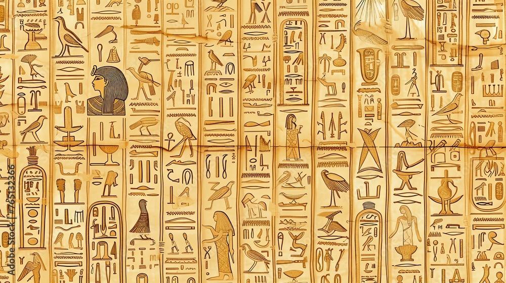This image is of an ancient Egyptian papyrus. It is covered in hieroglyphs, which are the ancient Egyptian writing system.