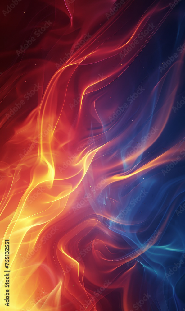 Abstract digital artwork of swirling blue and orange flames. Abstract digital artwork of swirling blue and orange flames.