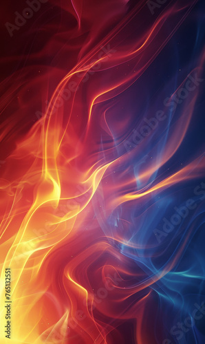 Abstract digital artwork of swirling blue and orange flames.