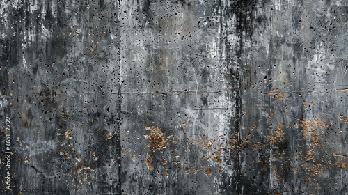 Dark gray concrete wall with a rough texture and small holes. The wall is old and weathered, with a few scratches and stains.