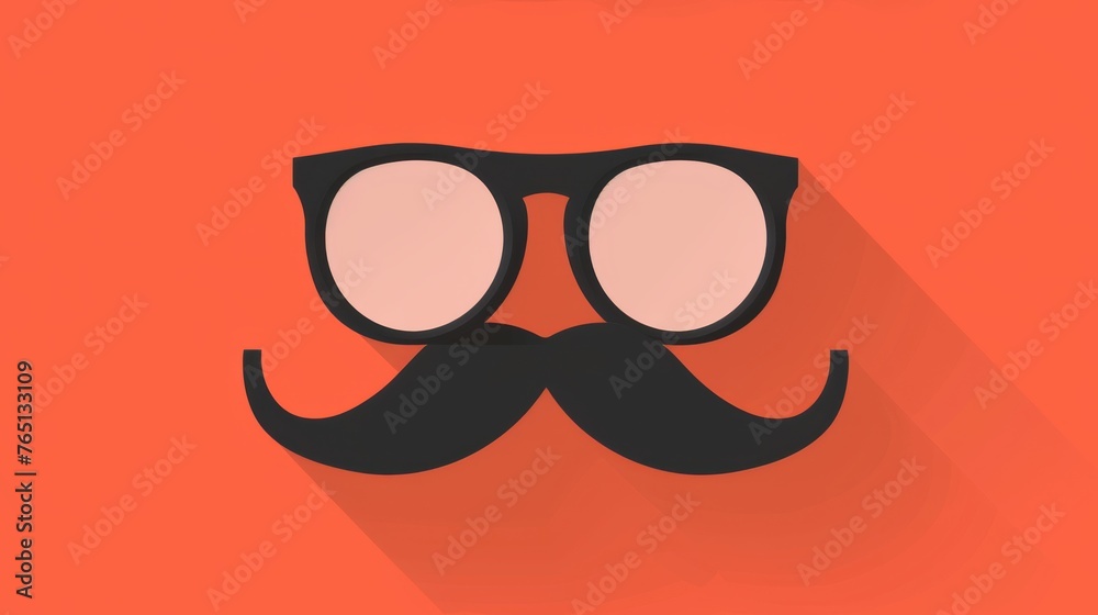Mustache Glasses on Orange Background