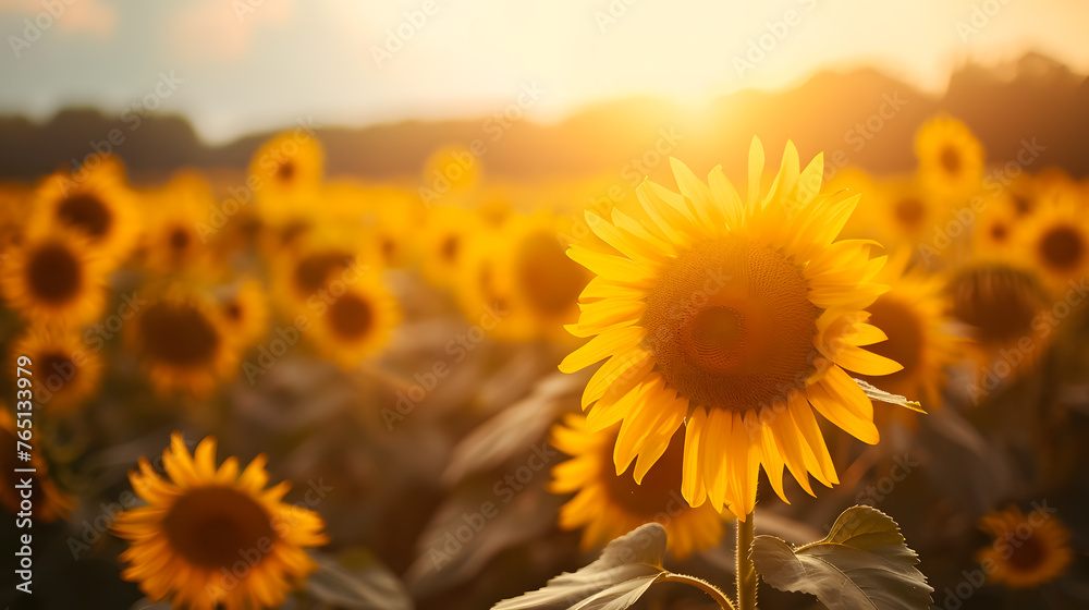 Fototapeta premium Close photo of sunflowers in summer