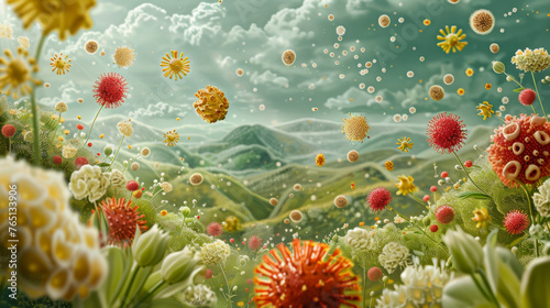 A field of flowers with a mountain in the background