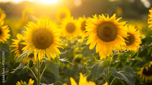 Close photo of sunflowers in summer