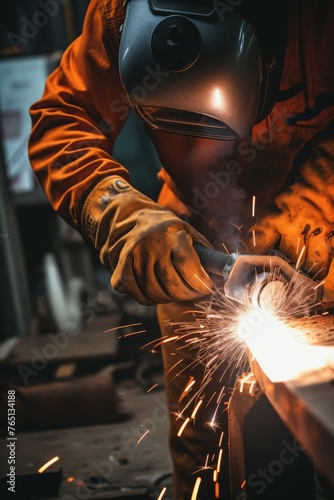 A photo from first person welding metal together in a workshop showing hands wielding a welding torch with precision 