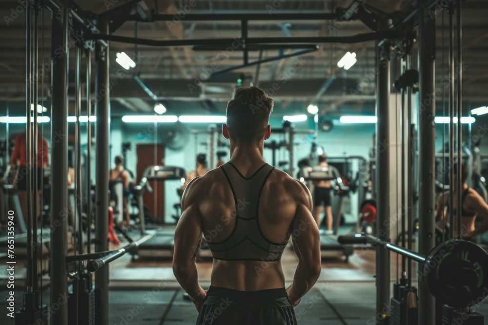 Muscular Back view people gym. Person fit. Generate Ai Muscular Back view people gym. Person fit. Generate Ai