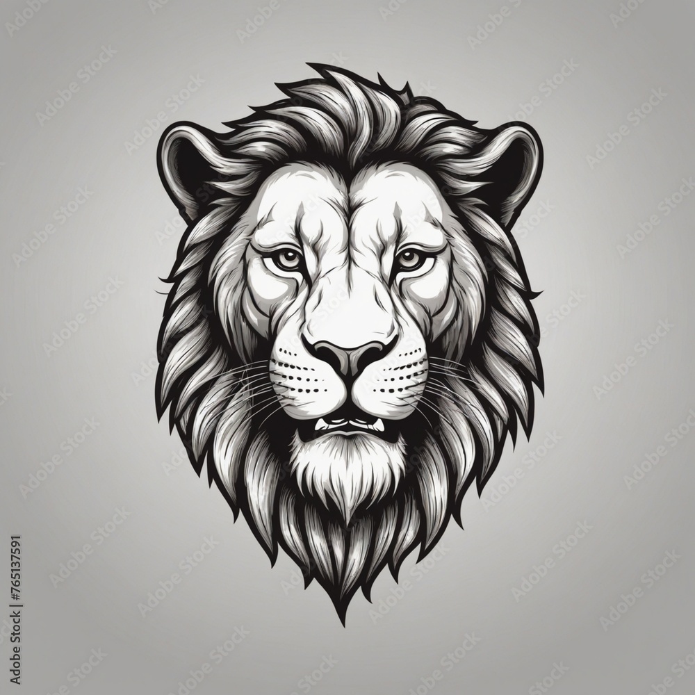 Obraz premium A lion's head with a fierce expression. The lion's mane is long and flowing, and its eyes are piercing. The lion's face is the main focus of the image, and it conveys a sense of strength and power