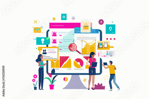 Customer-centric marketing strategy, user experience UX design to develop products and services, focus group research for advertising concept, businessman with magnifying glass analyzing target custom