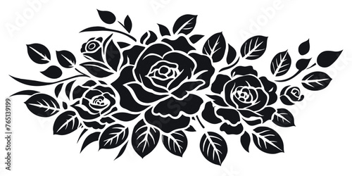 Retro old school roses for chicano tattoo outline. Monochrome line art  ink tattoo. Black and white vector illustration of a symmetric rose flower bouquet with decorative elements