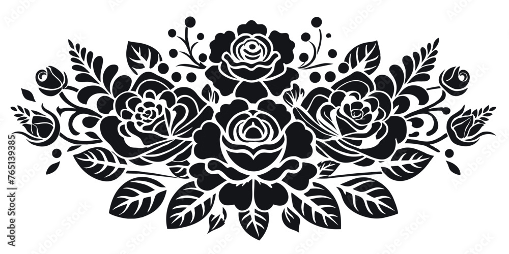 Retro old school roses for chicano tattoo outline. Monochrome line art, ink tattoo. Intricate floral design featuring a stylized black rose with leaves