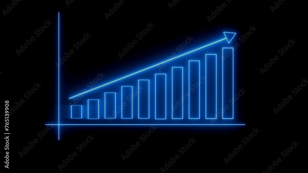 Neon business graph chart icon illustration on black background. Neon business growth concept Neon line business graph. Neon business graph chart icon illustration on black background. Neon business growth concept Neon line business graph.