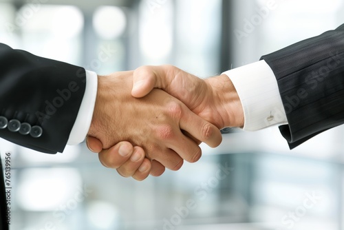 Handshake when signing a business contract. Close-up handshake in suits