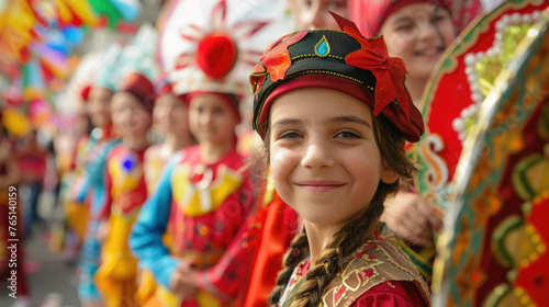 Ataturk Memorial Day, National Day of Turkey, Victory Day, portrait of a little girl in a national Turkish costume, Turkish ornament, festive parade, carnival