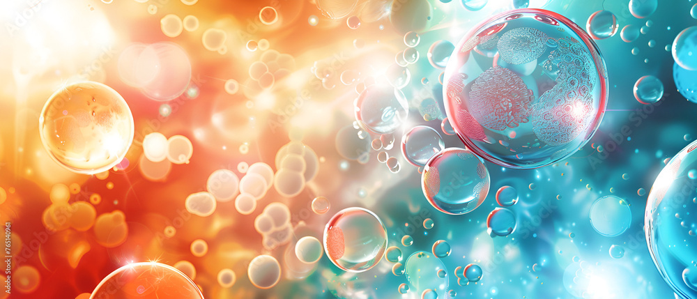Flying bubbles on a colorful background.
Abstract PC desktop wallpaper background with flying bubbles on a colorful background. AI Generated.
