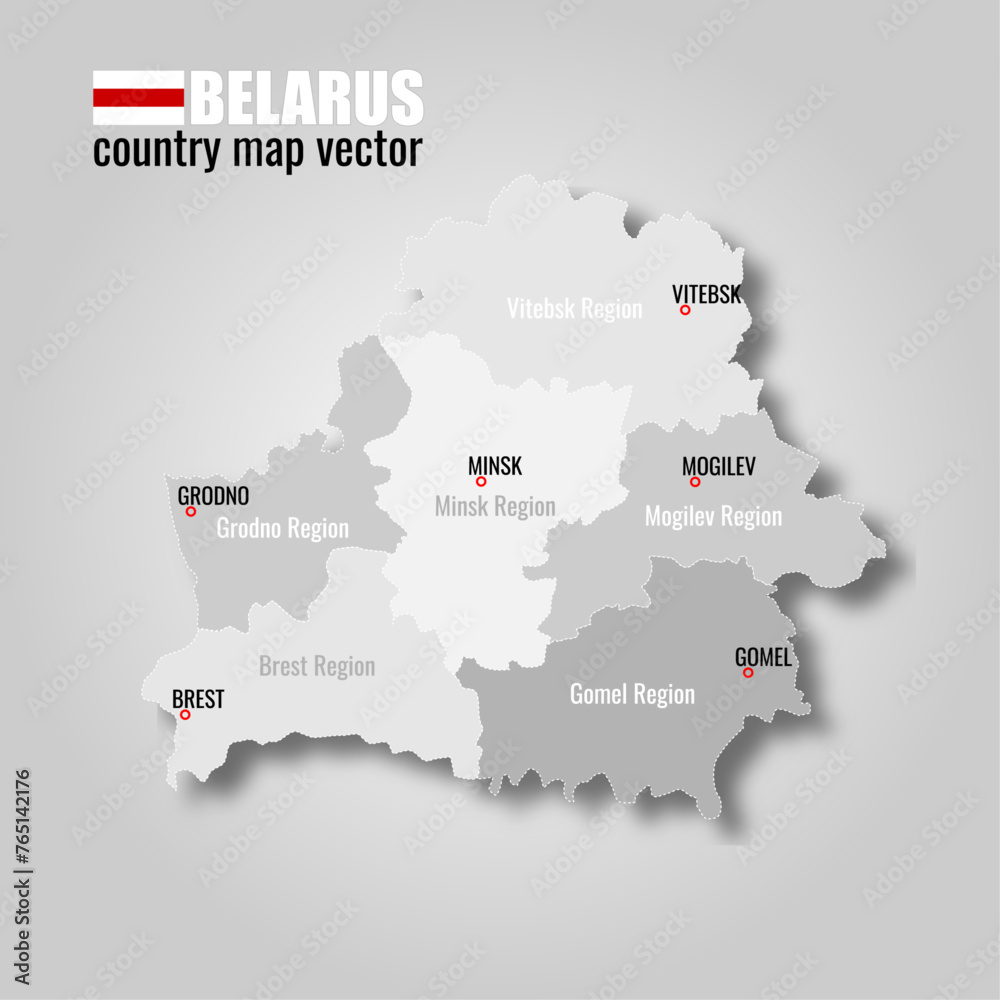 Republic of Belarus country map vector with districts, regions and cities: minsk, brest, grodno, vitebsk, mogilev, gomel Republic of Belarus country map vector with districts, regions and cities: minsk, brest, grodno, vitebsk, mogilev, gomel