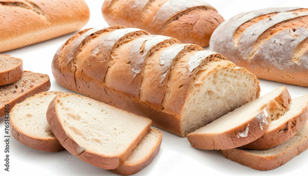 fresh baked bread isolated on white background