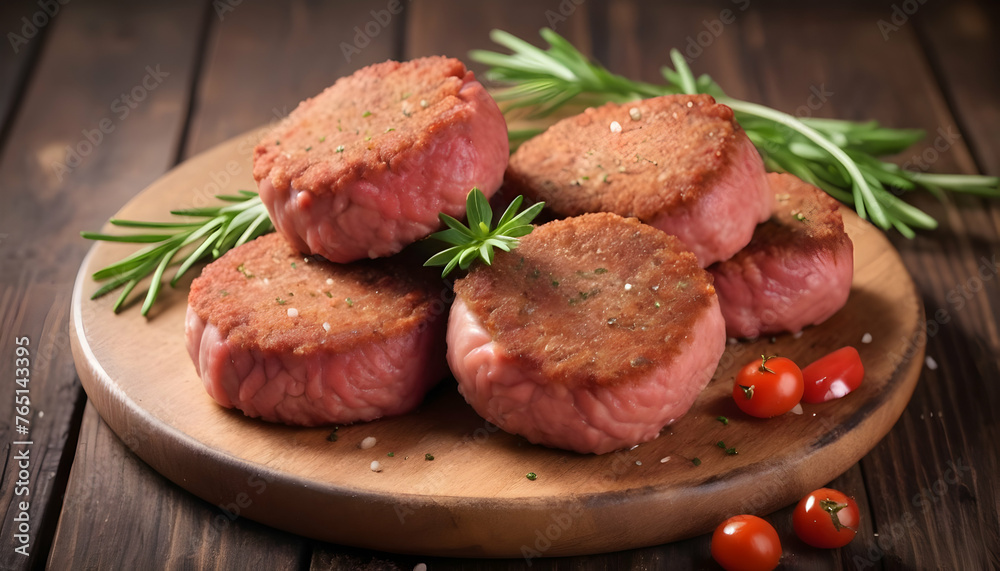 Fresh meat cutlets on wooden background Fresh meat cutlets on wooden background